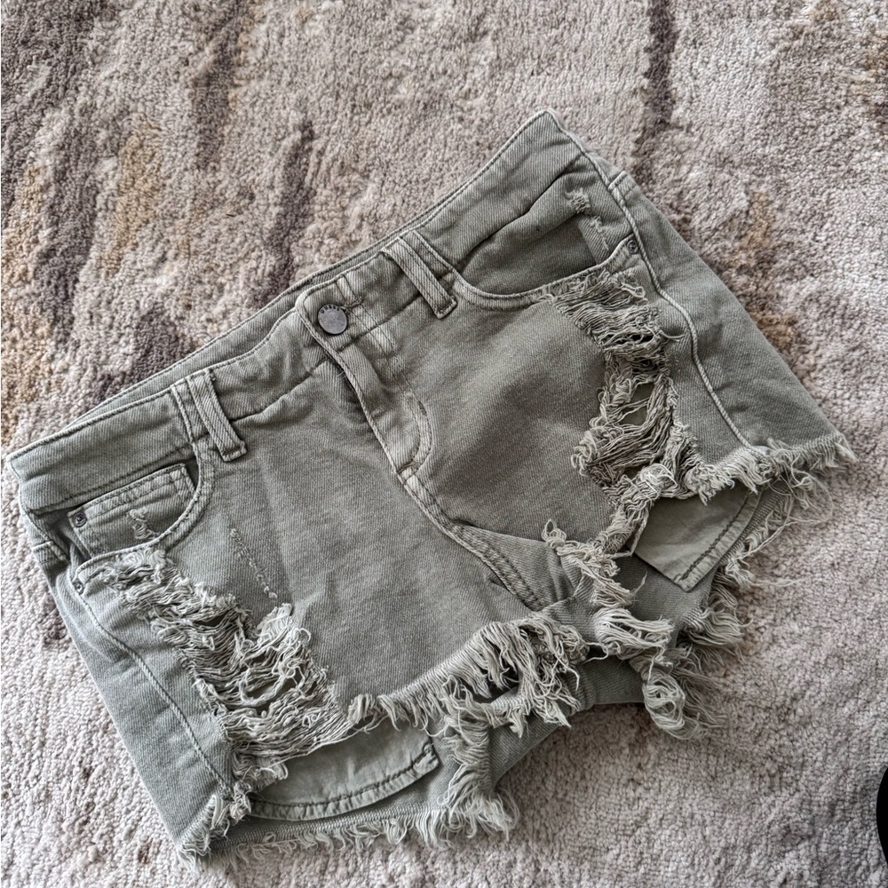 Guess Green Distressed Jean Shorts